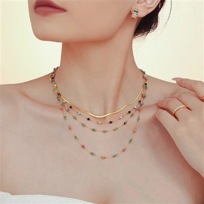 گردنبند منجوق سنگ طبیعی مخلوط