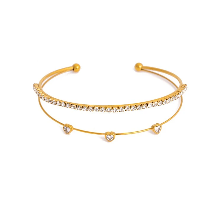 Heart CZ Double Open Bangle high quality