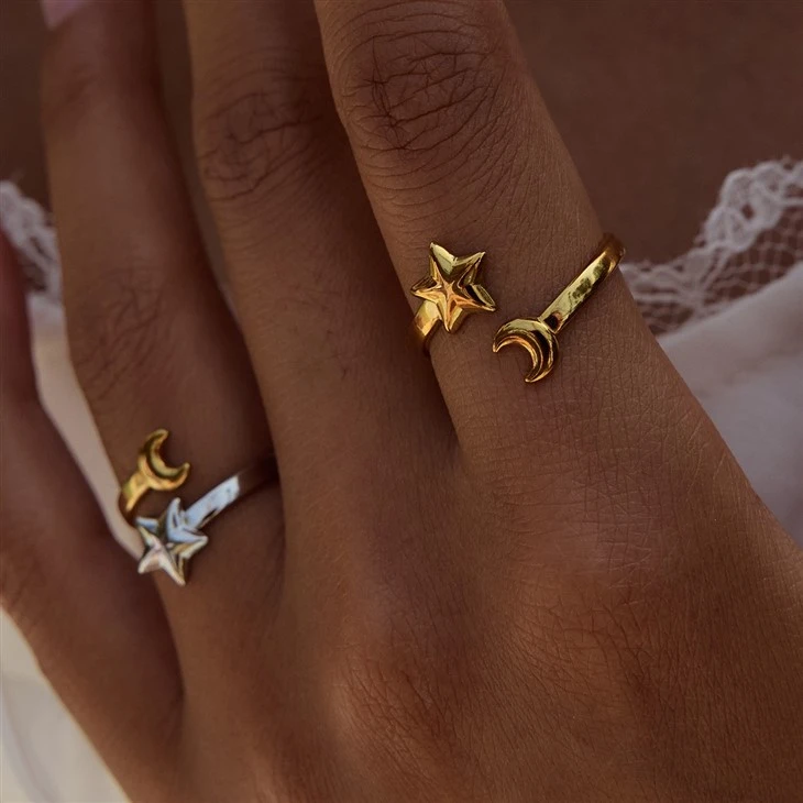 Moon And Star Open Ring