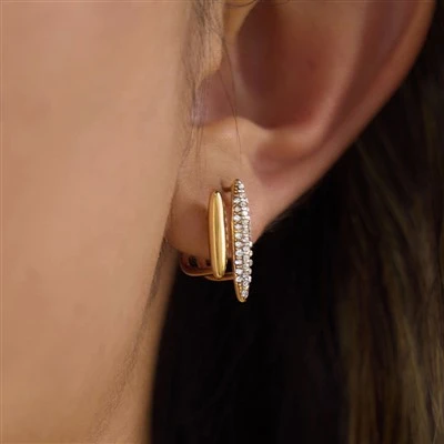 گوشواره Dual Bar Pave CZ Huggie