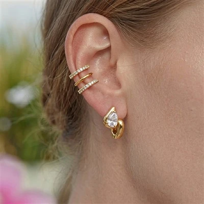 گوشواره مینیمال Huggie Hoop Teardrop CZ